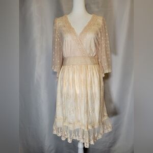 New Frock & Frill Peach Summer Dress Womens US 8 Floral Lace Overlay Feminine